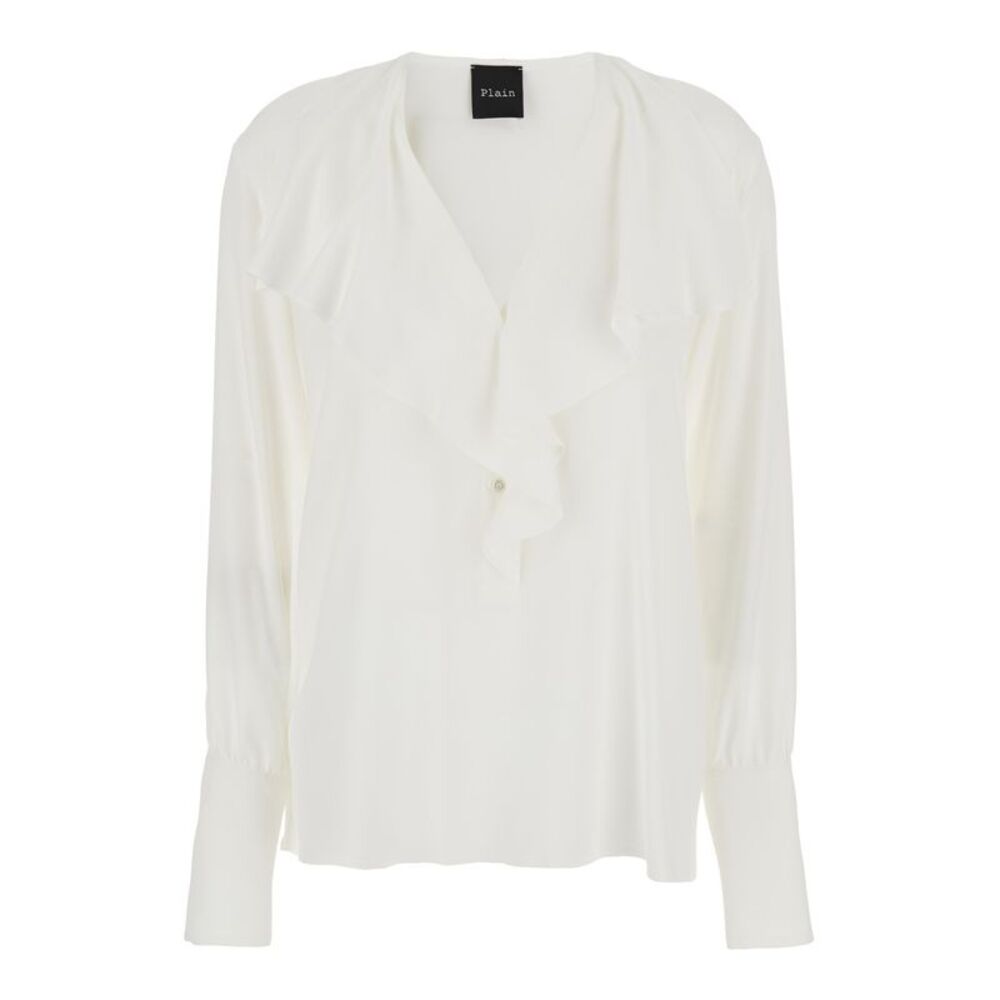 Plain Women White Lightweight Ruffled Shirt For Women